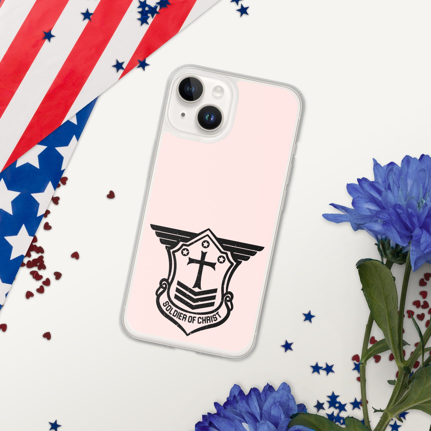 Soldier of Christ Black Rose Pink Clear Case for iPhone®