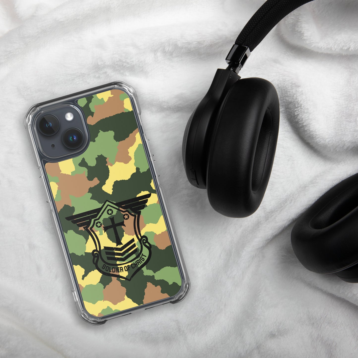 Soldier of Christ Black Camo Green Clear Case for iPhone®