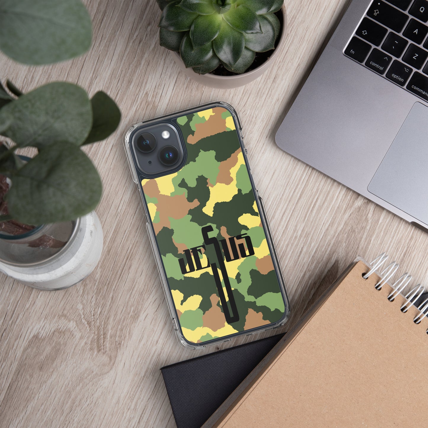 Jesus Cross Black Camo Green Clear Case for iPhone®