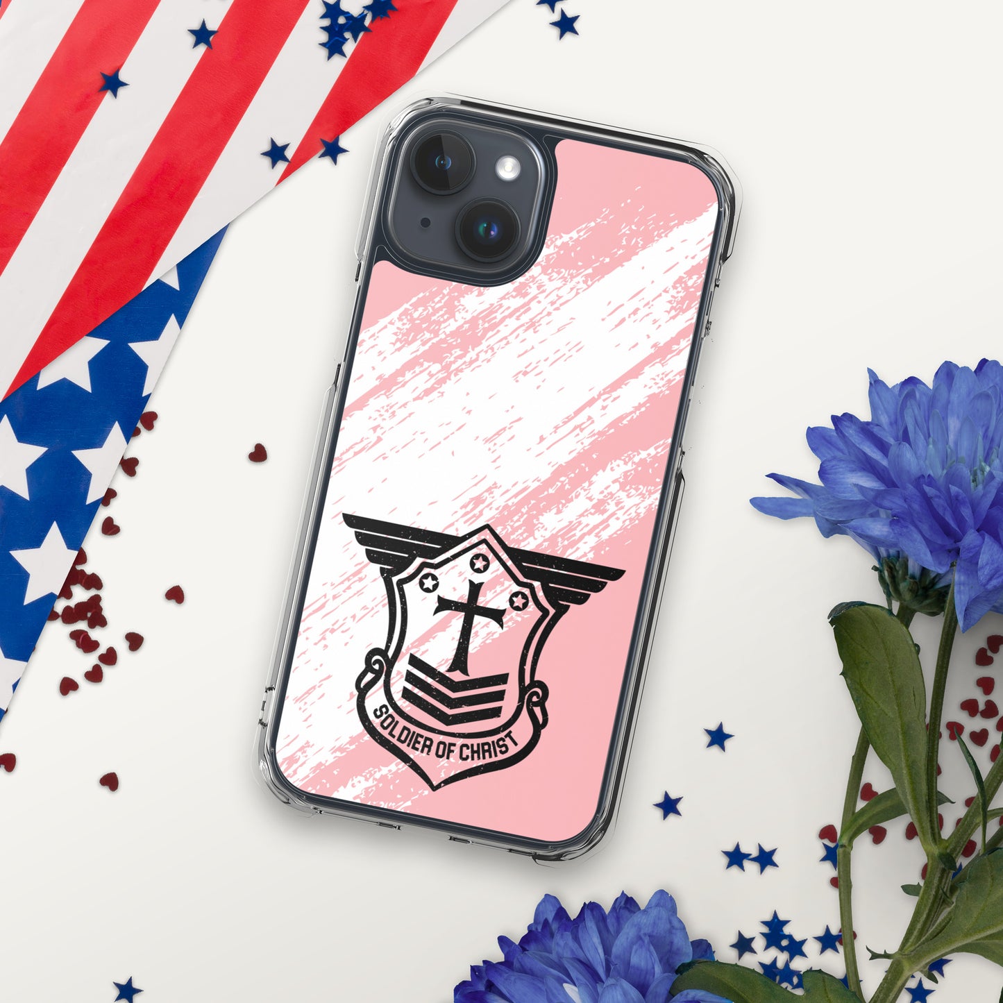 Soldier of Christ Black Rose Pink Brush Clear Case for iPhone®