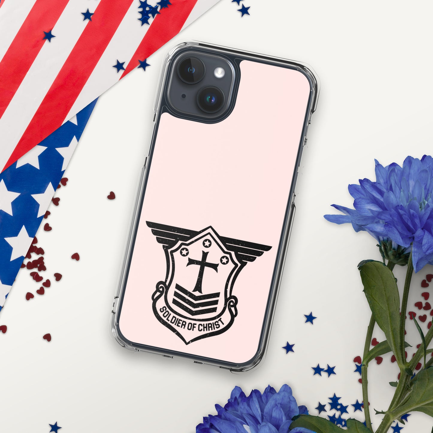 Soldier of Christ Black Rose Pink Clear Case for iPhone®