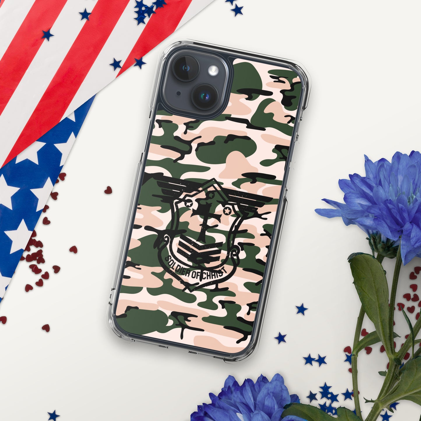 Soldier of Christ Black Camo Pink Clear Case for iPhone®