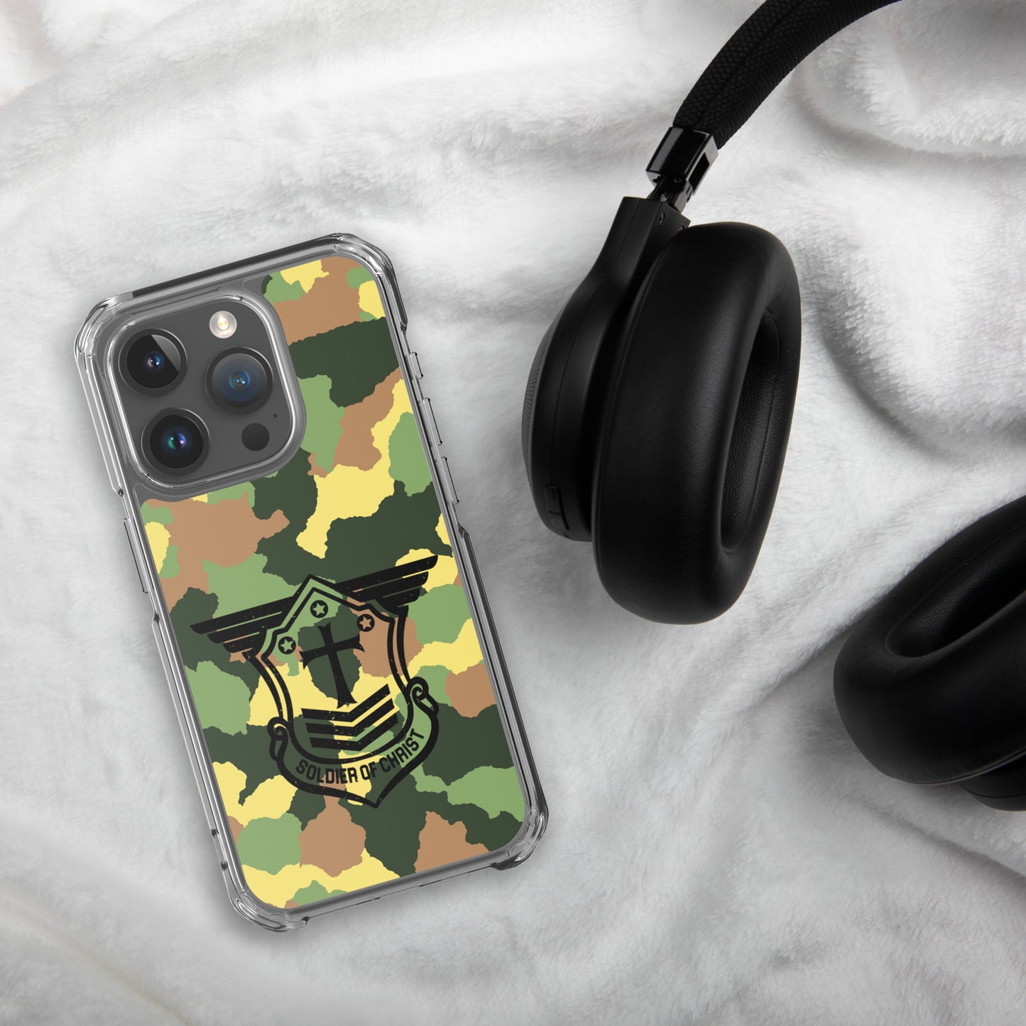 Soldier of Christ Black Camo Green Clear Case for iPhone®