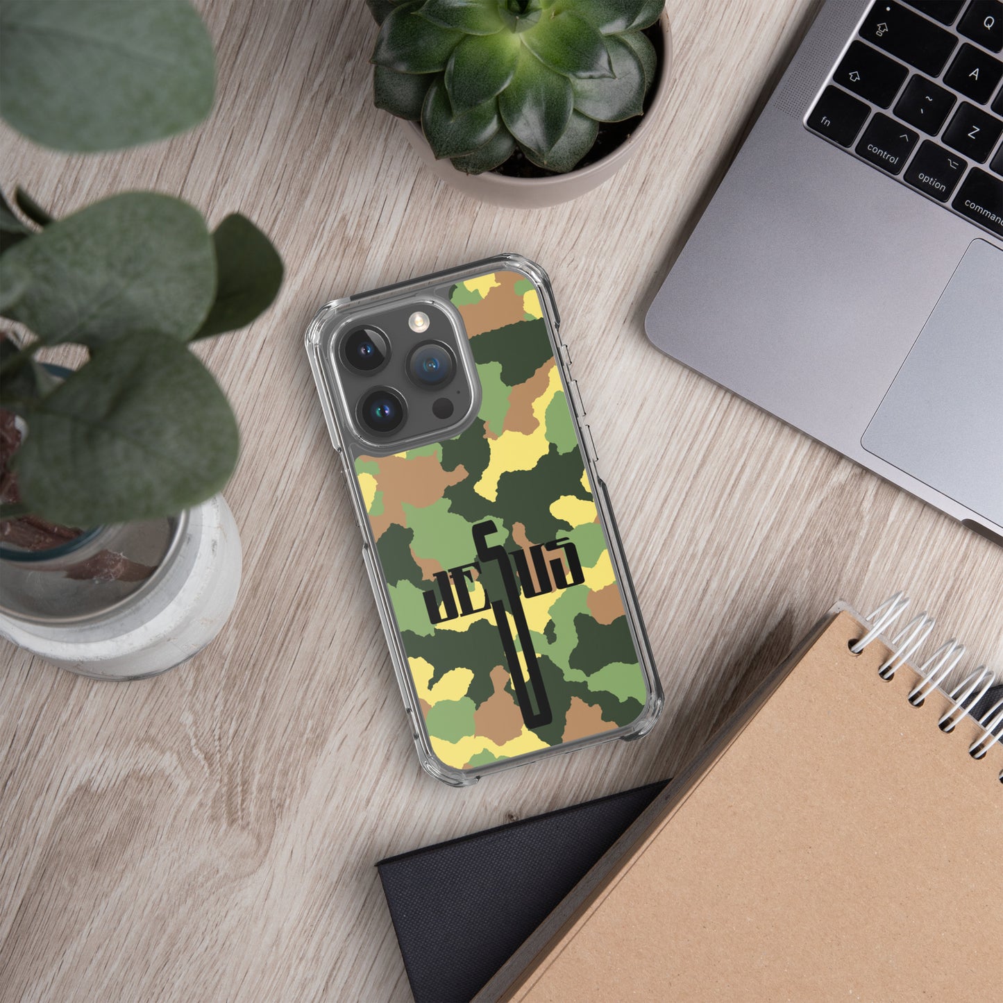 Jesus Cross Black Camo Green Clear Case for iPhone®