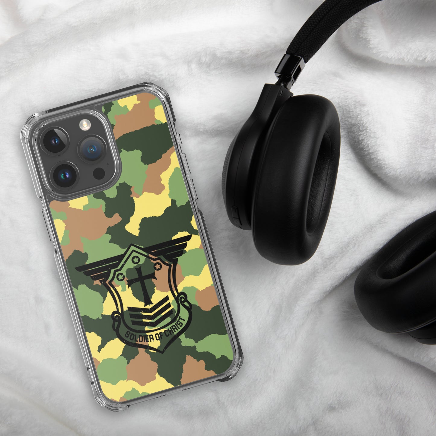 Soldier of Christ Black Camo Green Clear Case for iPhone®