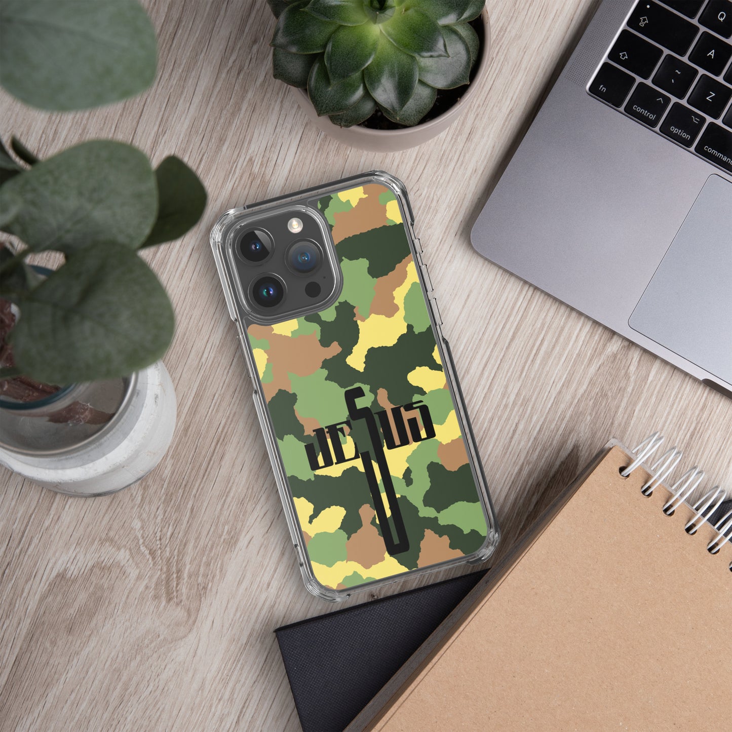 Jesus Cross Black Camo Green Clear Case for iPhone®