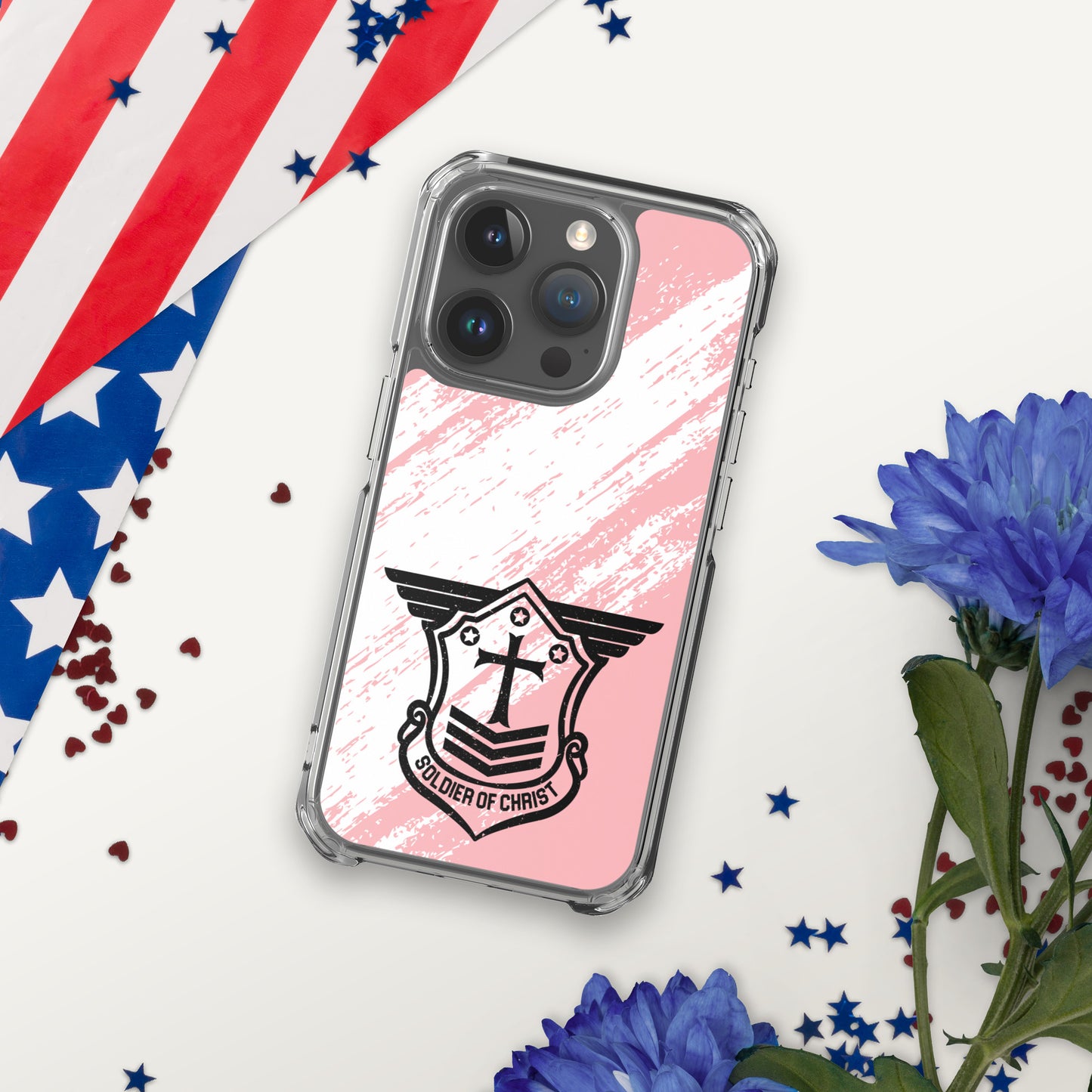 Soldier of Christ Black Rose Pink Brush Clear Case for iPhone®