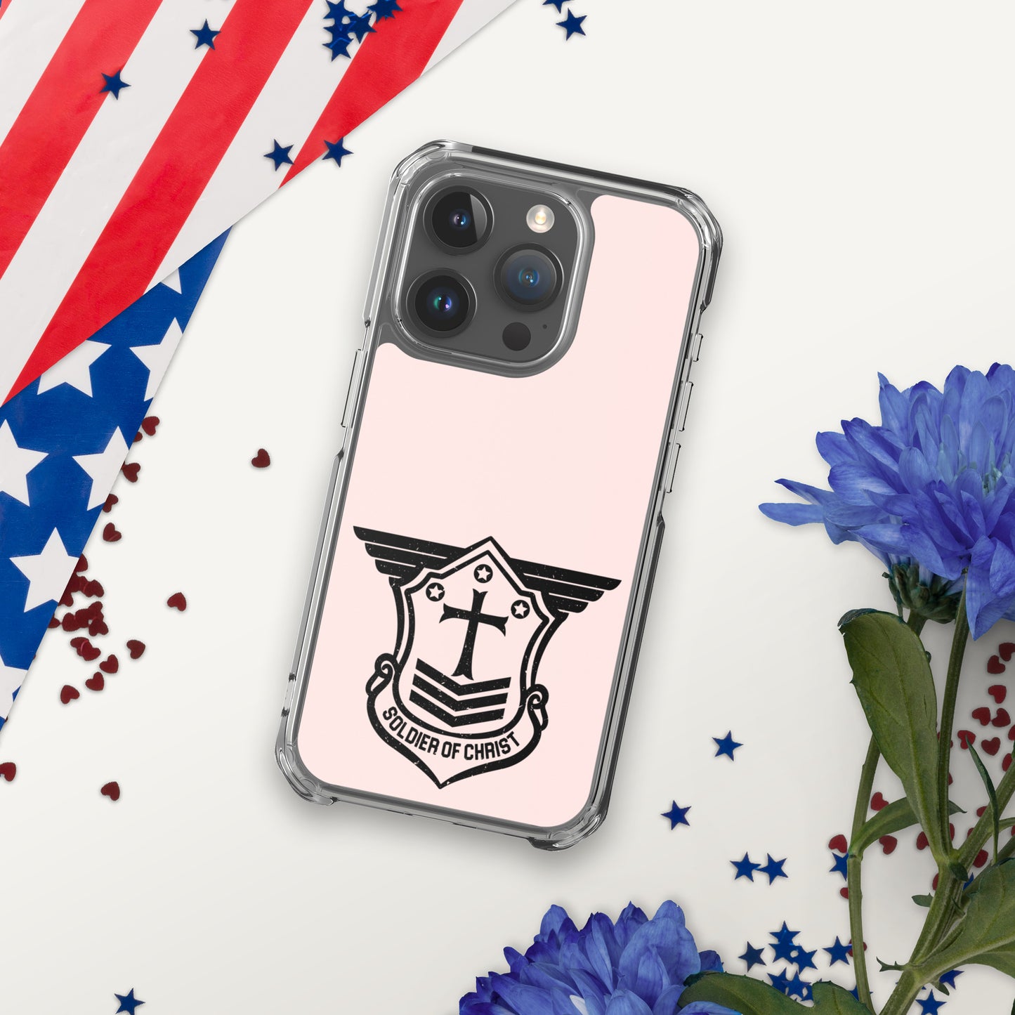 Soldier of Christ Black Rose Pink Clear Case for iPhone®