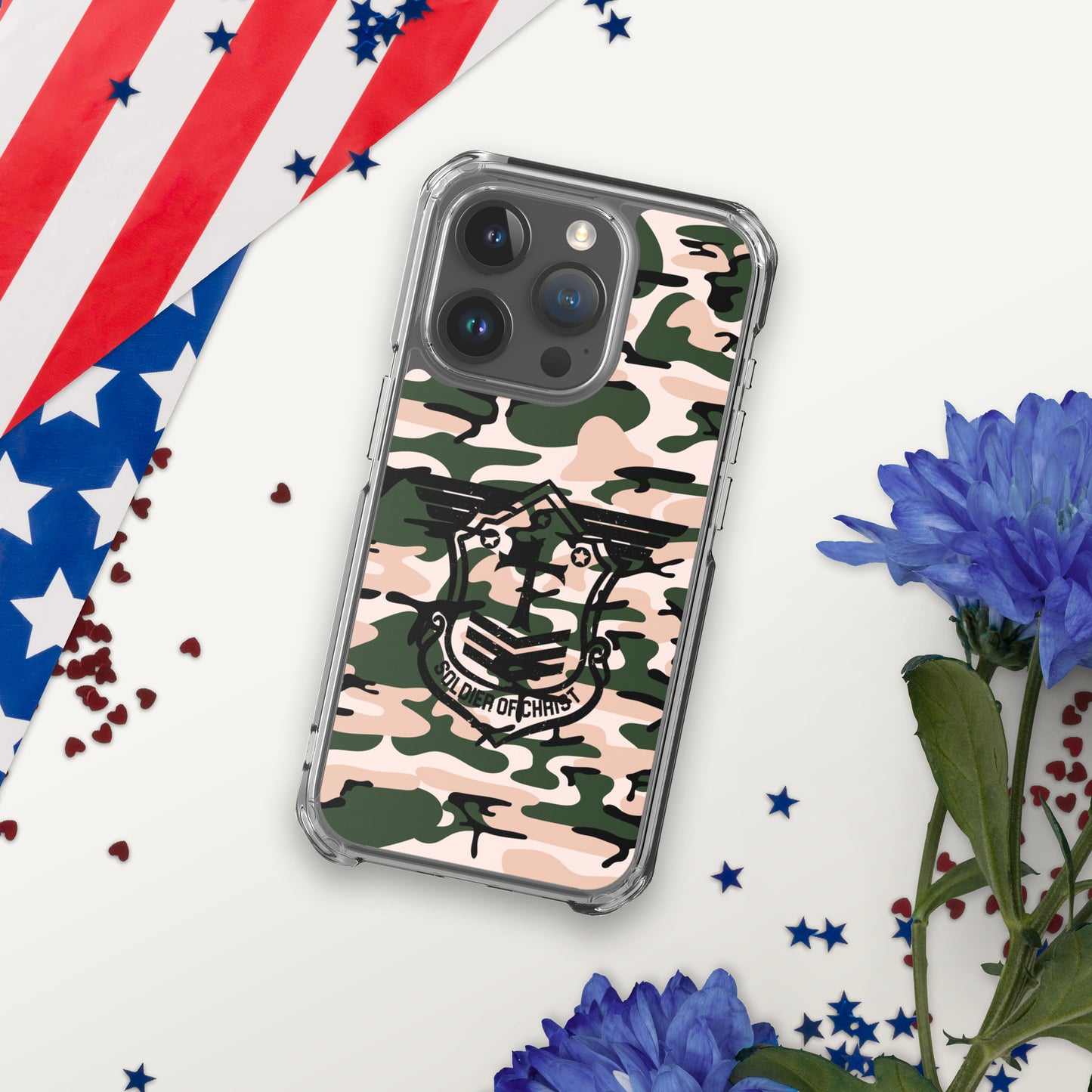 Soldier of Christ Black Camo Pink Clear Case for iPhone®