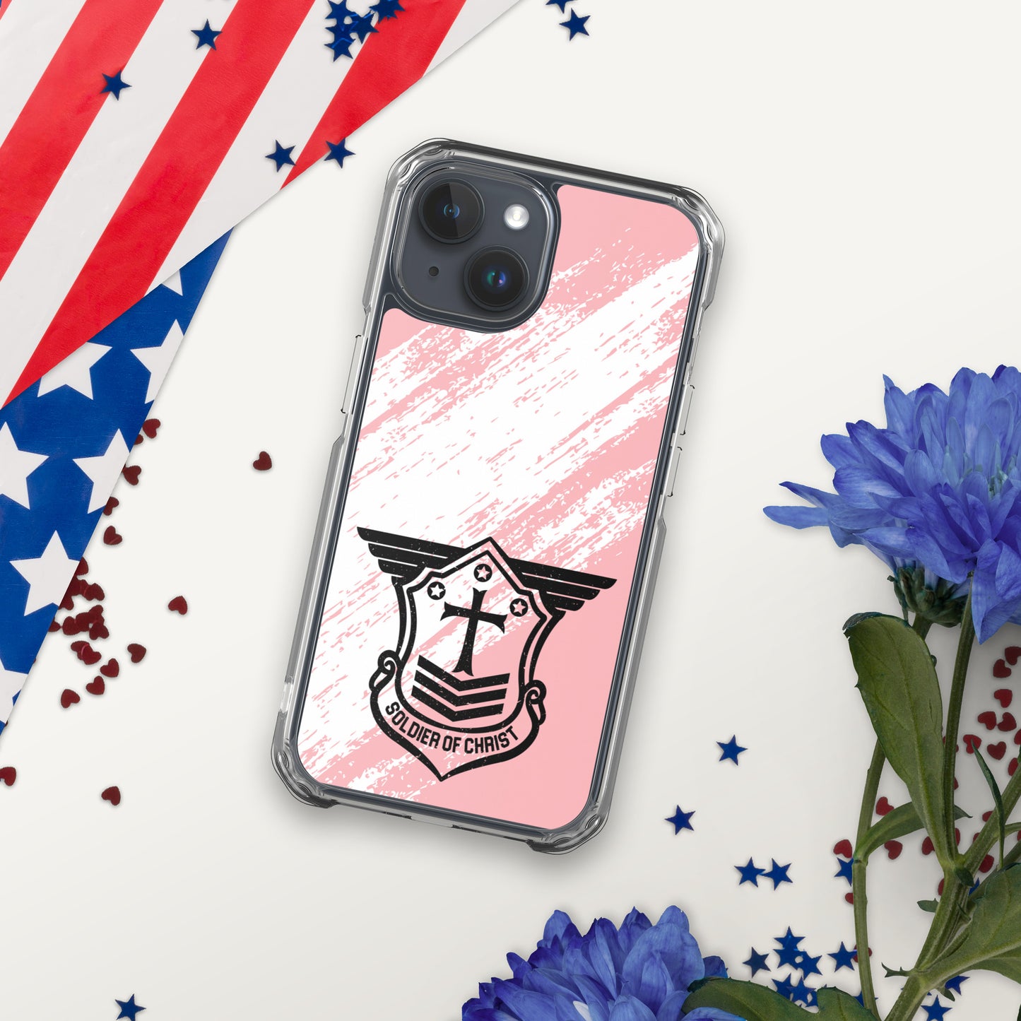 Soldier of Christ Black Rose Pink Brush Clear Case for iPhone®