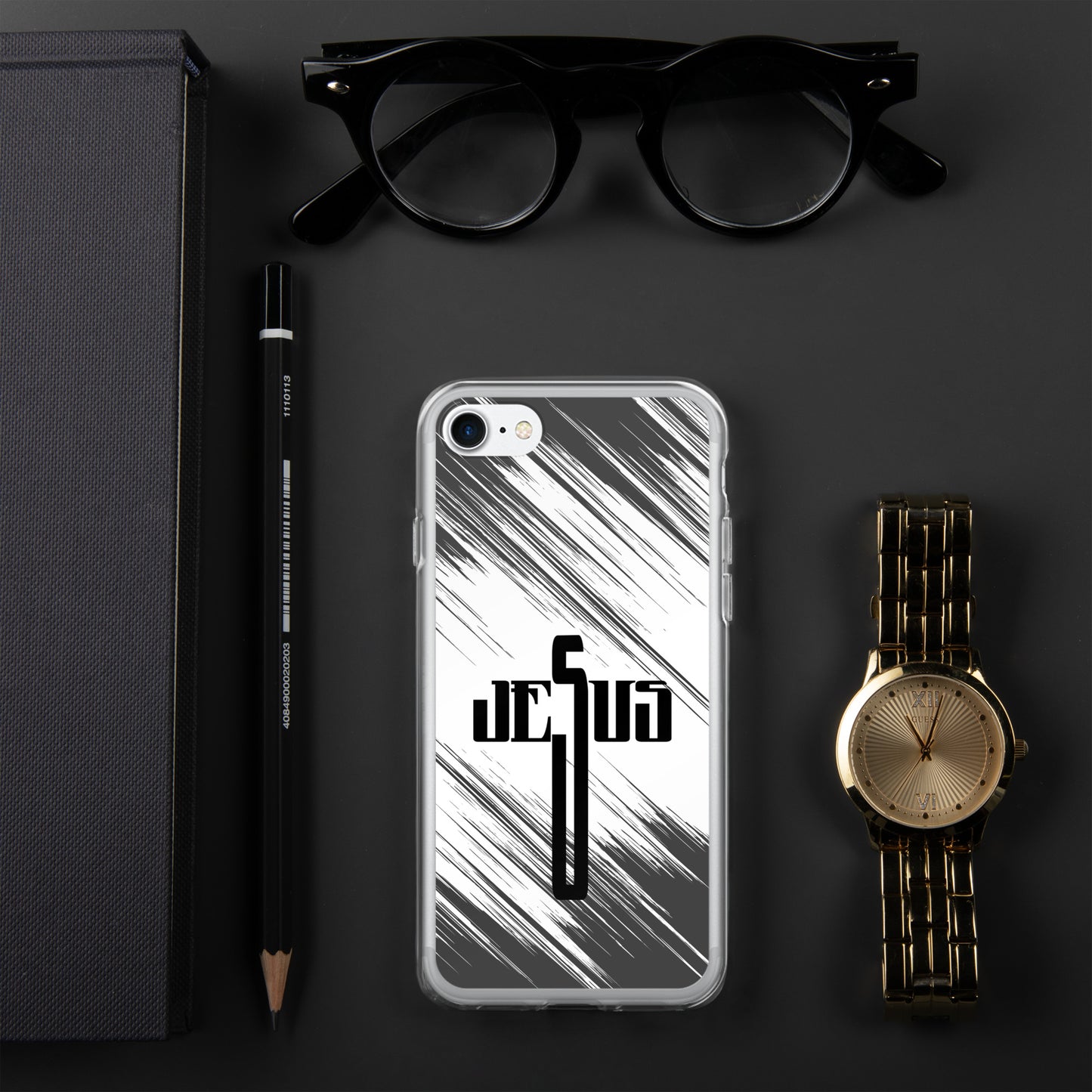 Jesus Cross Black Black Brush Clear Case for iPhone®