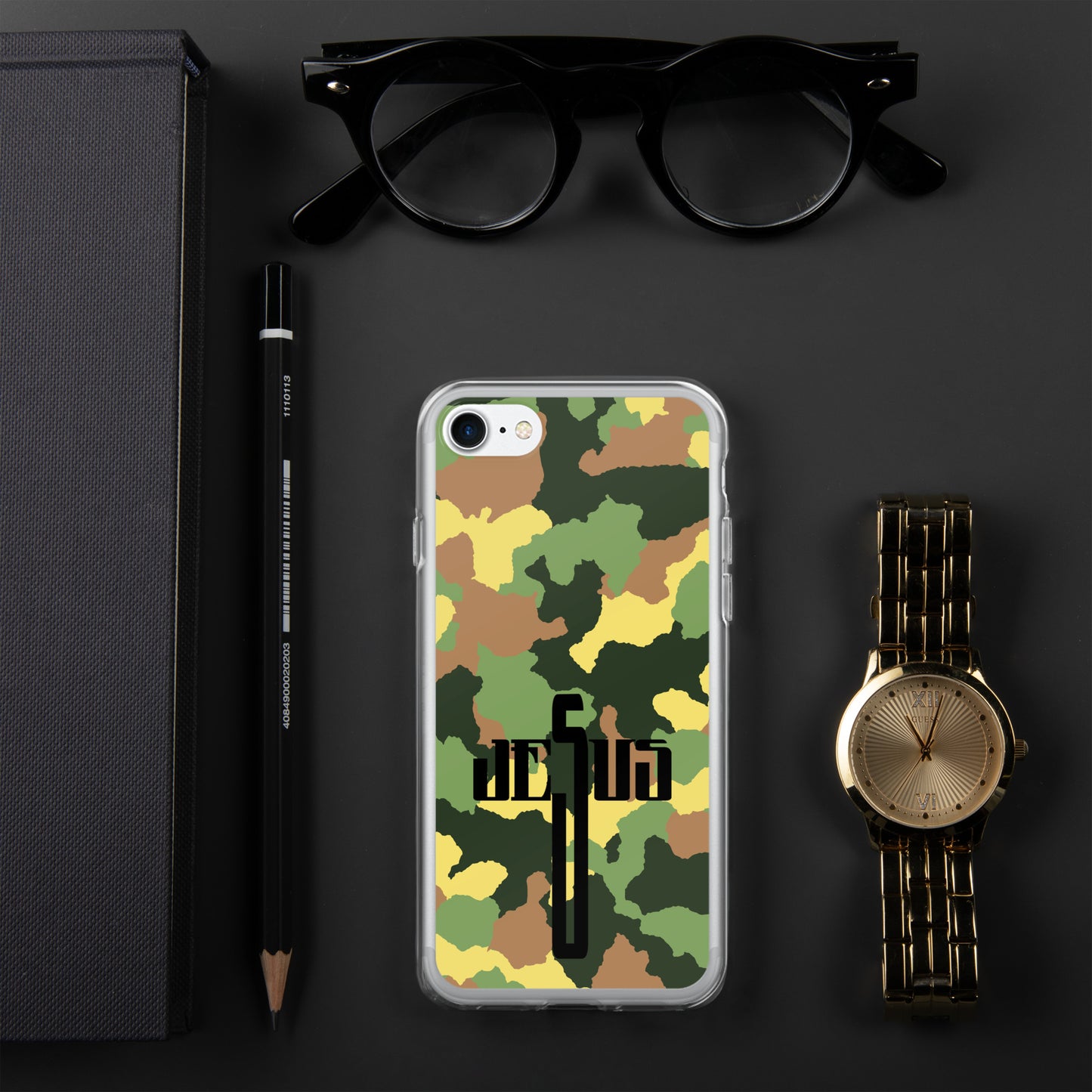 Jesus Cross Black Camo Green Clear Case for iPhone®