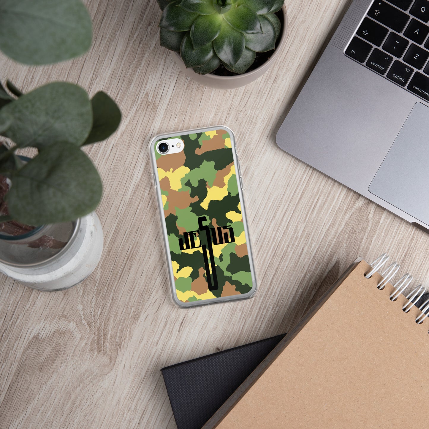 Jesus Cross Black Camo Green Clear Case for iPhone®