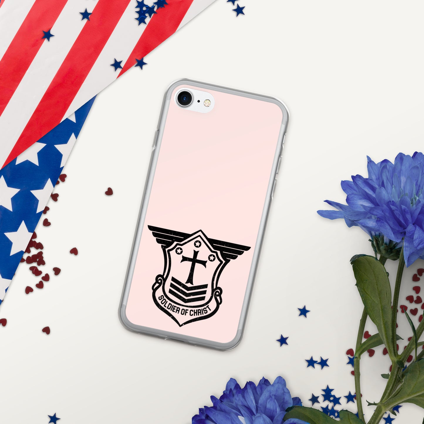 Soldier of Christ Black Rose Pink Clear Case for iPhone®