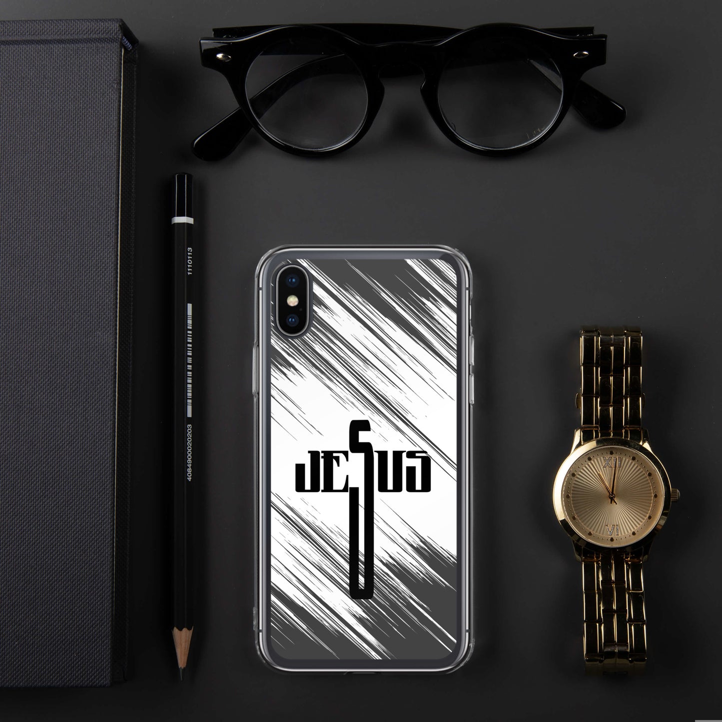 Jesus Cross Black Black Brush Clear Case for iPhone®