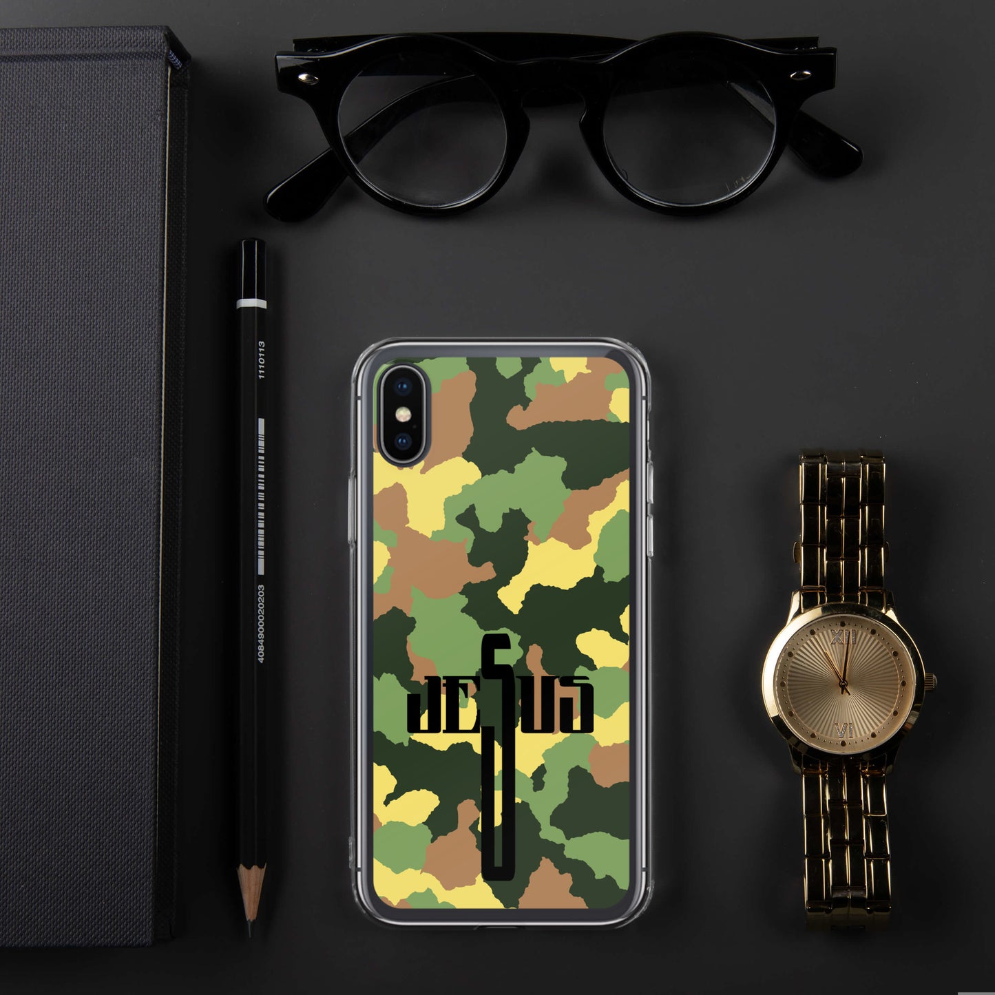 Jesus Cross Black Camo Green Clear Case for iPhone®