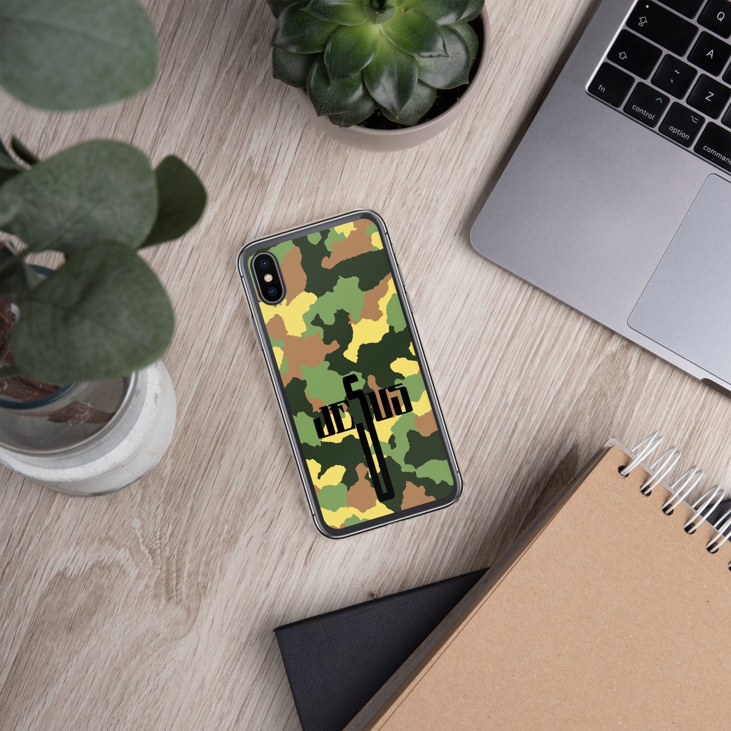 Jesus Cross Black Camo Green Clear Case for iPhone®