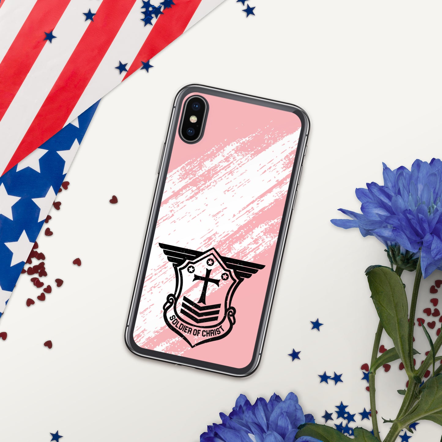 Soldier of Christ Black Rose Pink Brush Clear Case for iPhone®