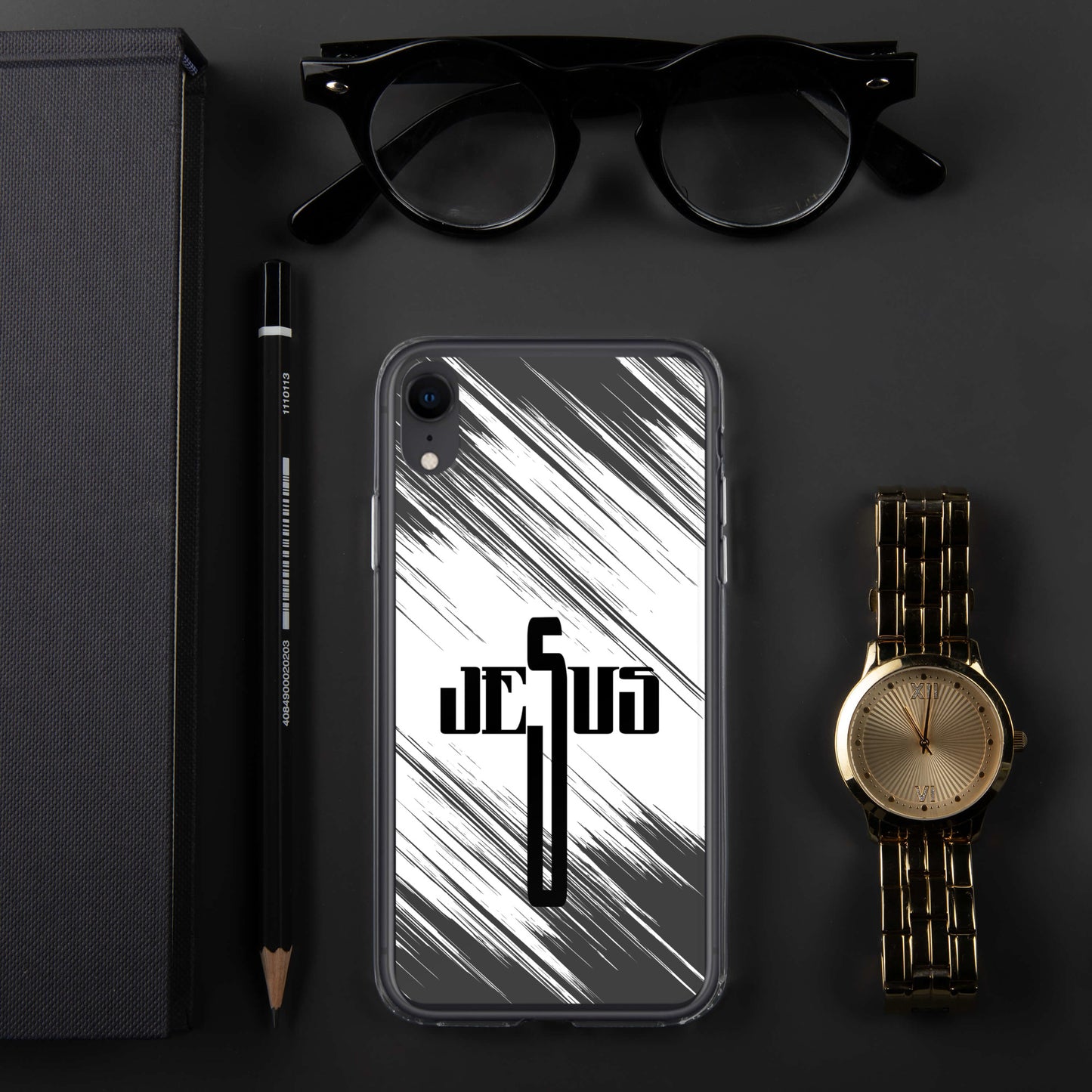 Jesus Cross Black Black Brush Clear Case for iPhone®