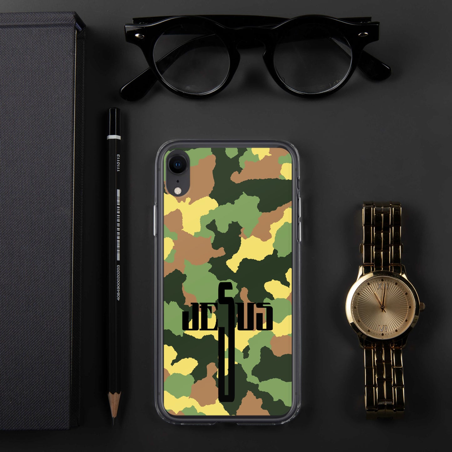 Jesus Cross Black Camo Green Clear Case for iPhone®