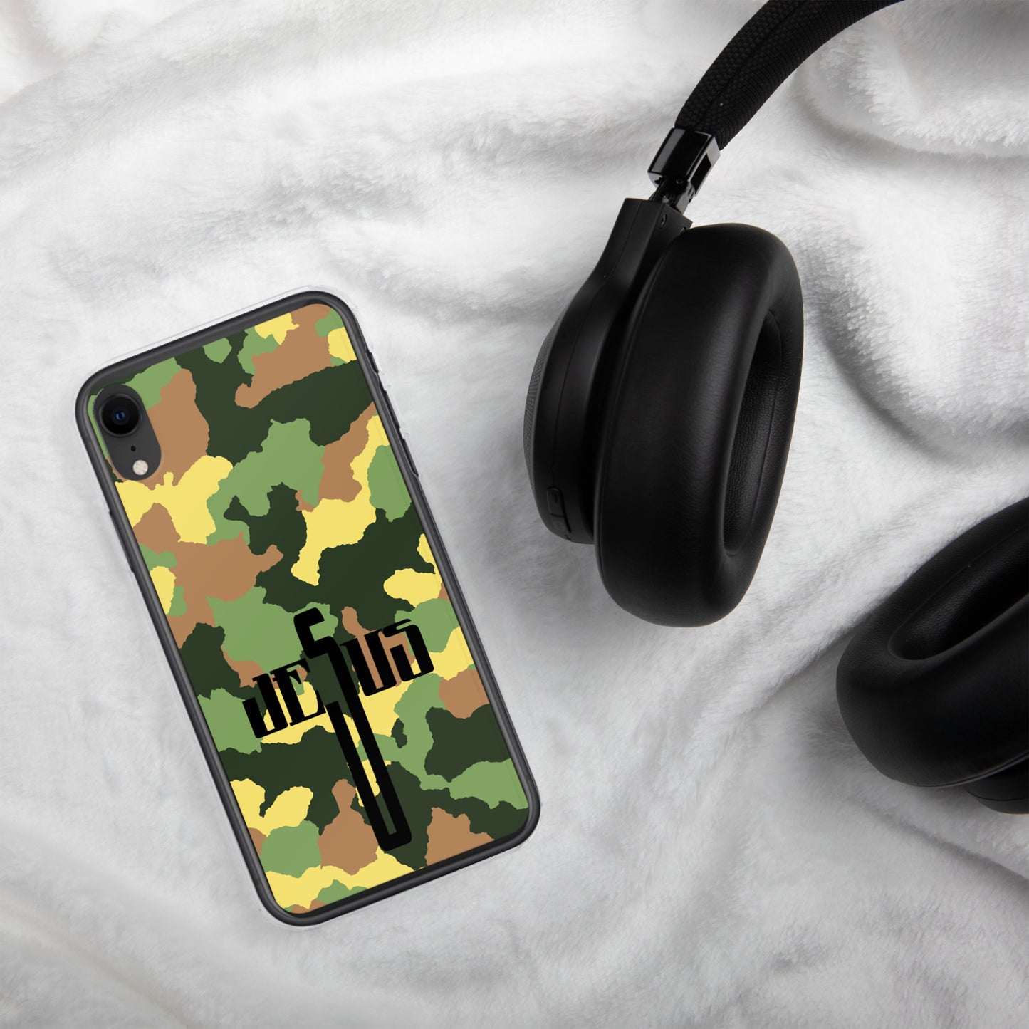 Jesus Cross Black Camo Green Clear Case for iPhone®