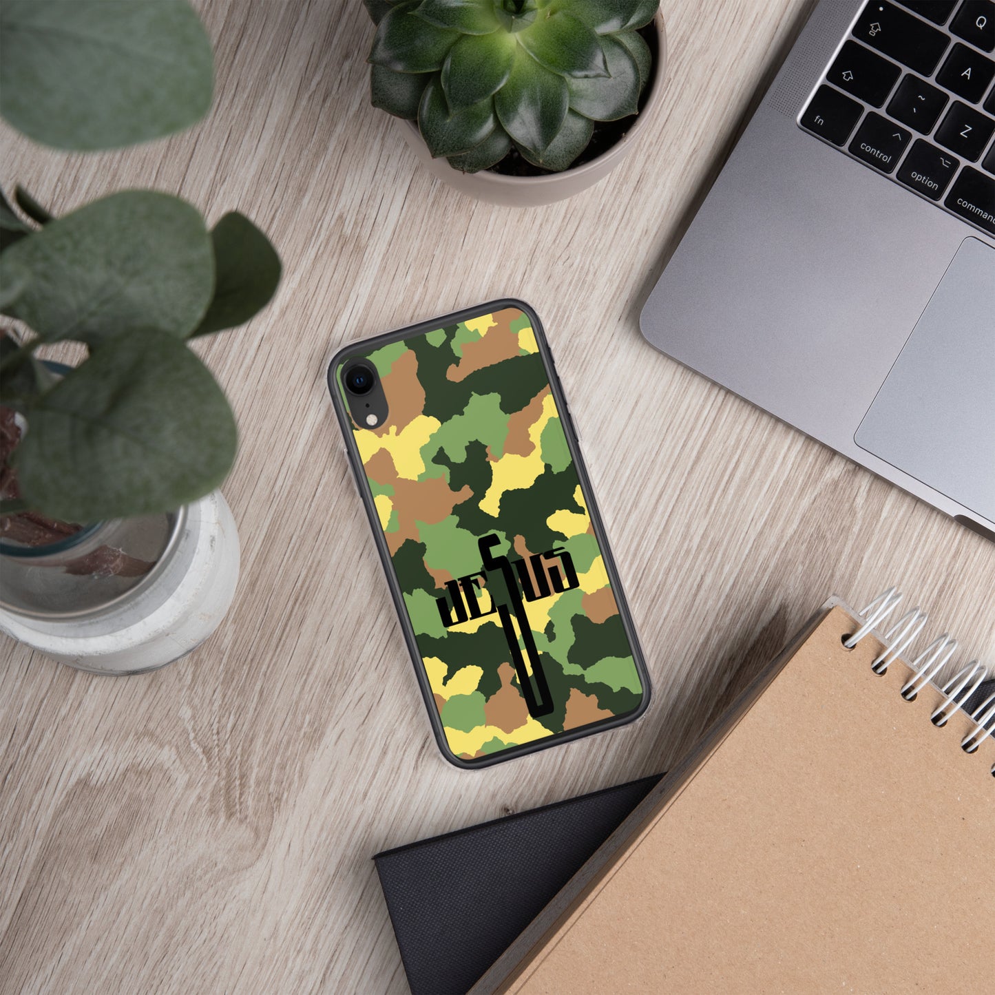 Jesus Cross Black Camo Green Clear Case for iPhone®