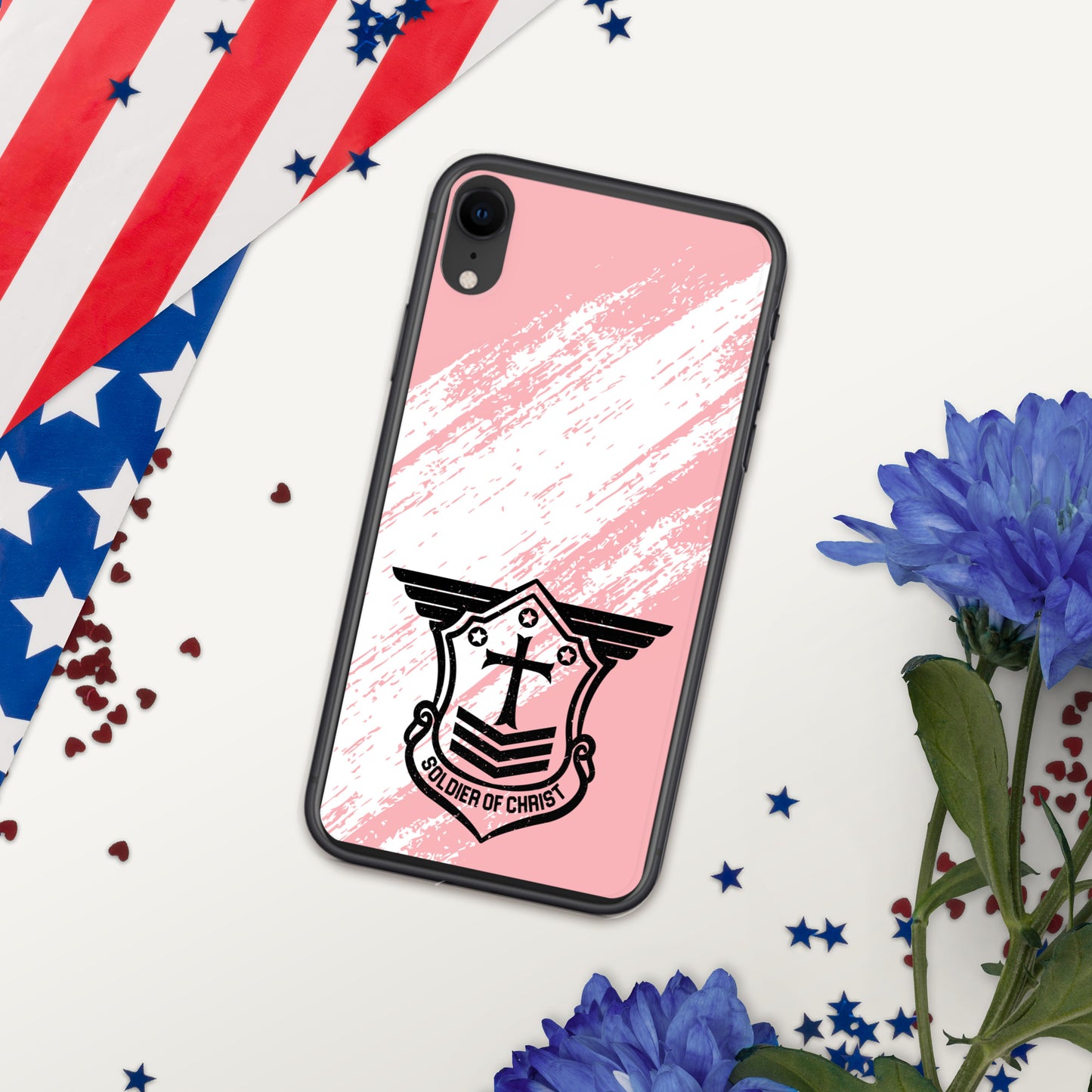 Soldier of Christ Black Rose Pink Brush Clear Case for iPhone®