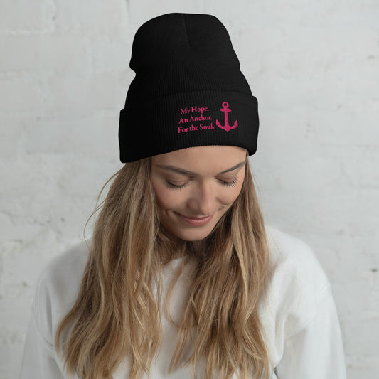 Cuffed Beanie with Flamingo Embroidered "My Hope. An Anchor. For the Soul."