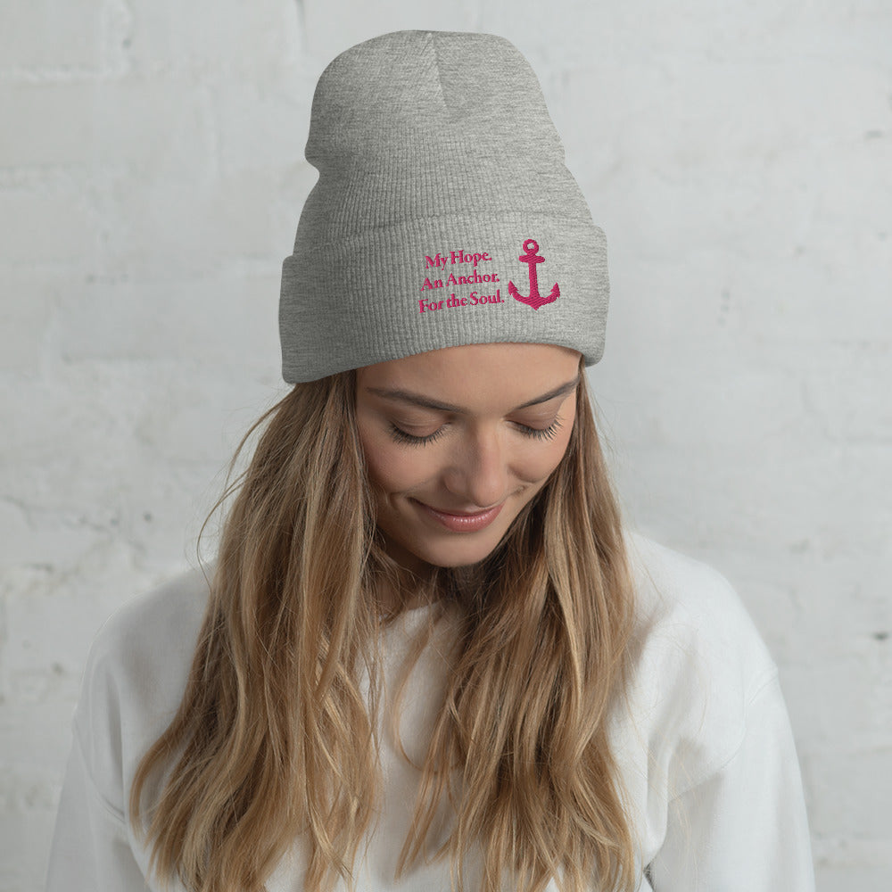 Cuffed Beanie with Flamingo Embroidered "My Hope. An Anchor. For the Soul."