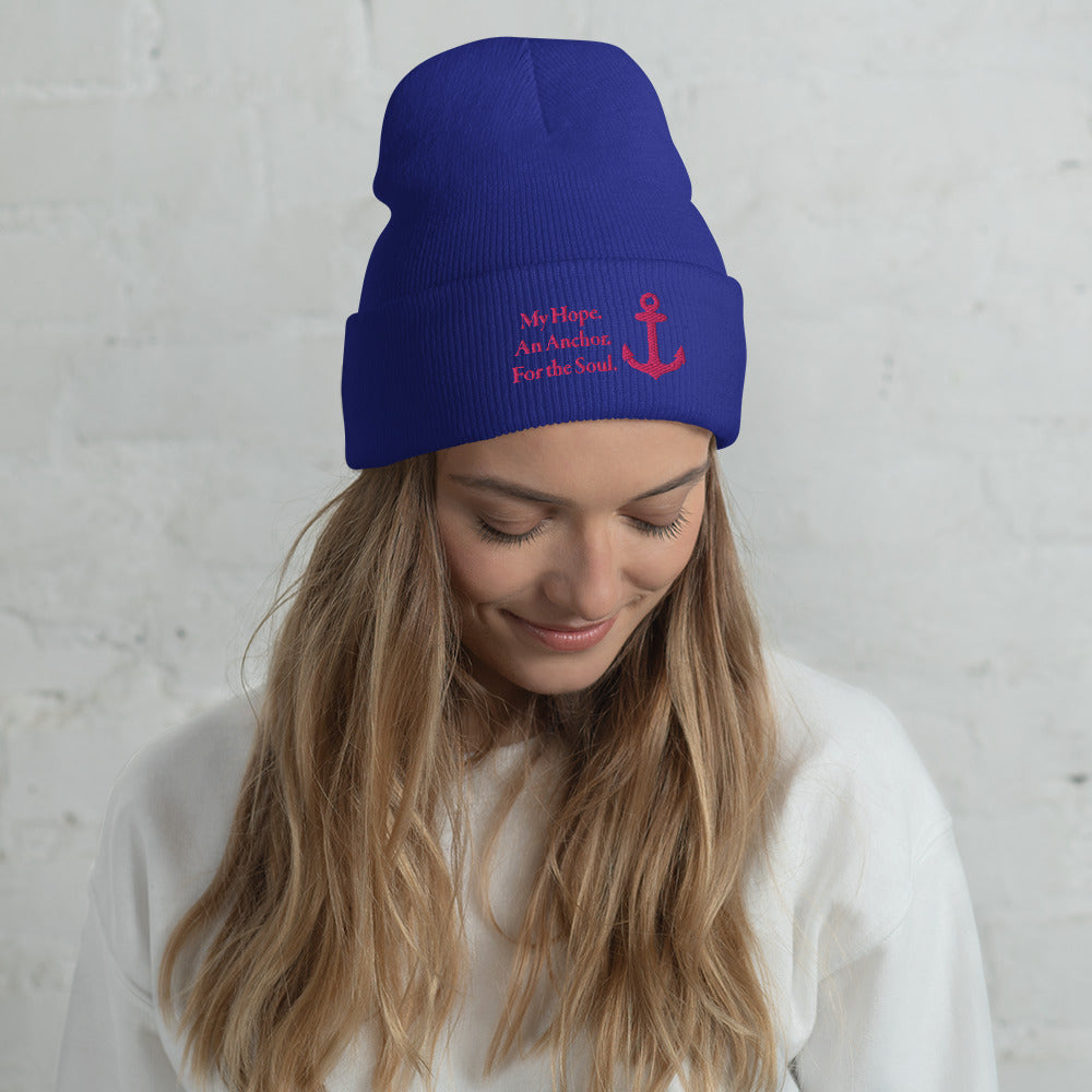 Cuffed Beanie with Flamingo Embroidered "My Hope. An Anchor. For the Soul."