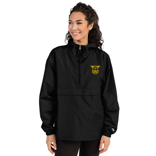 Unisex Champion Packable Golf Jacket with Gold Embroidered Soldier of Christ Emblem