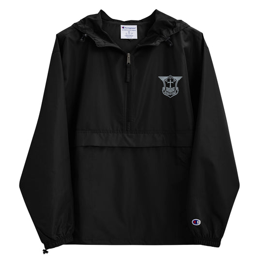 Unisex Champion Packable Golf Jacket with Grey Embroidered Soldier of Christ Emblem