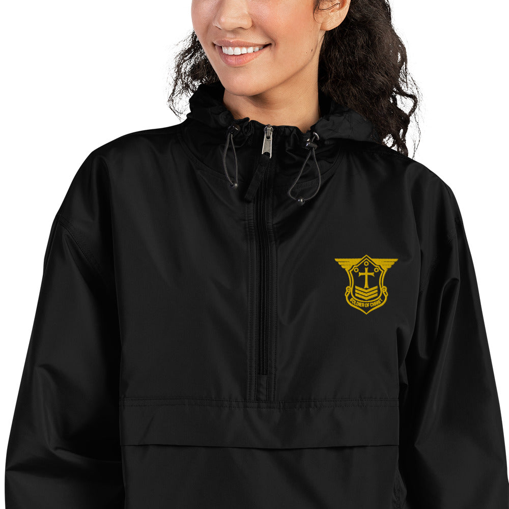 Unisex Champion Packable Golf Jacket with Gold Embroidered Soldier of Christ Emblem