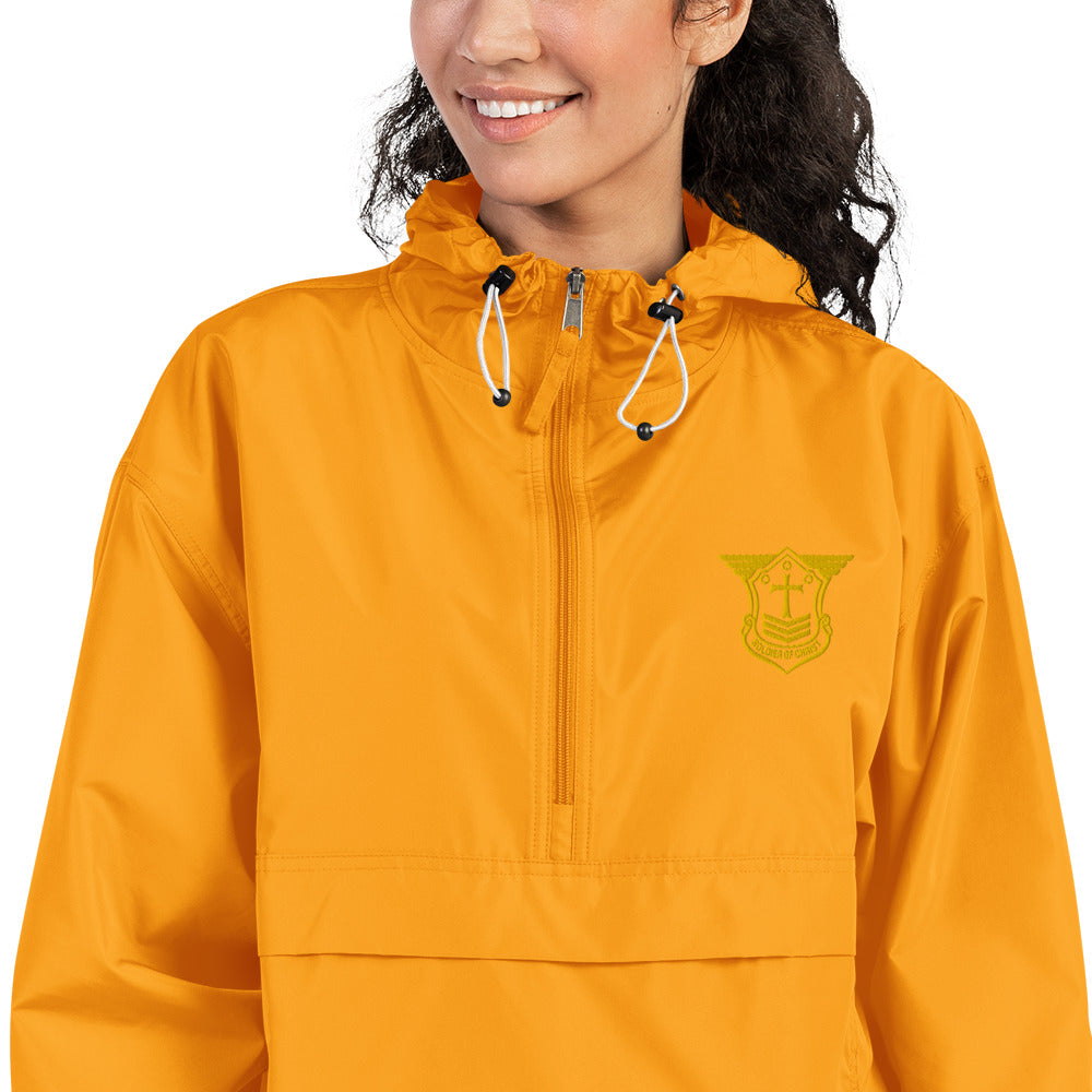 Unisex Champion Packable Golf Jacket with Gold Embroidered Soldier of Christ Emblem