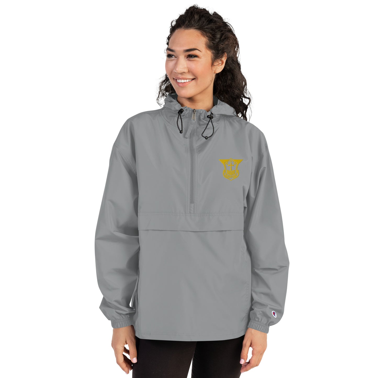 Unisex Champion Packable Golf Jacket with Gold Embroidered Soldier of Christ Emblem