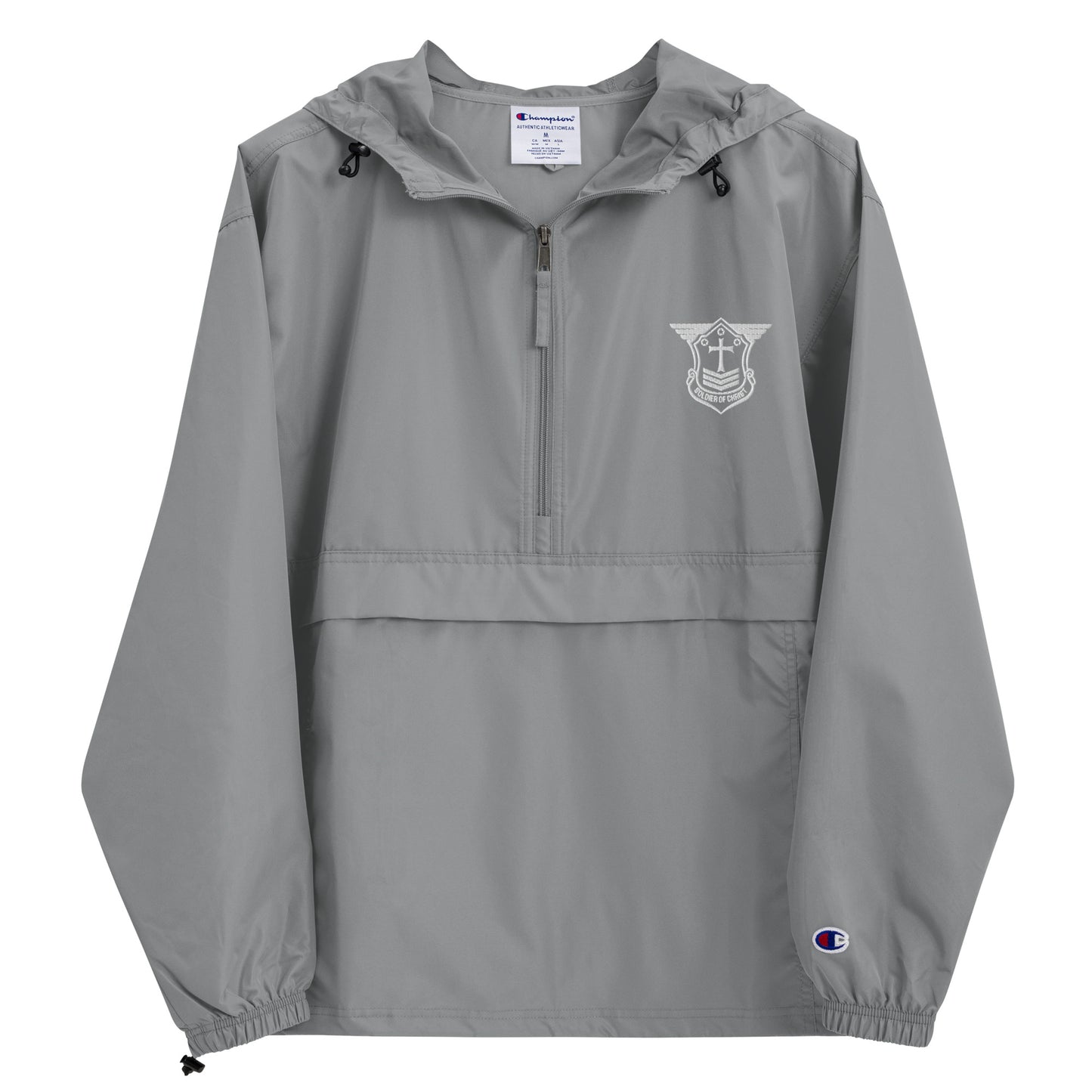 Unisex Champion Packable Golf Jacket with White Embroidered Soldier of Christ Emblem