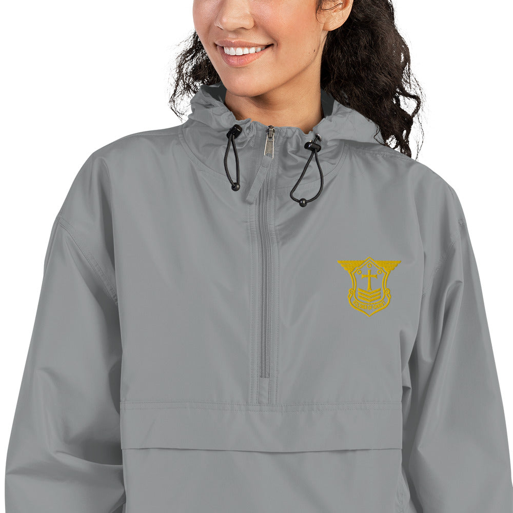 Unisex Champion Packable Golf Jacket with Gold Embroidered Soldier of Christ Emblem