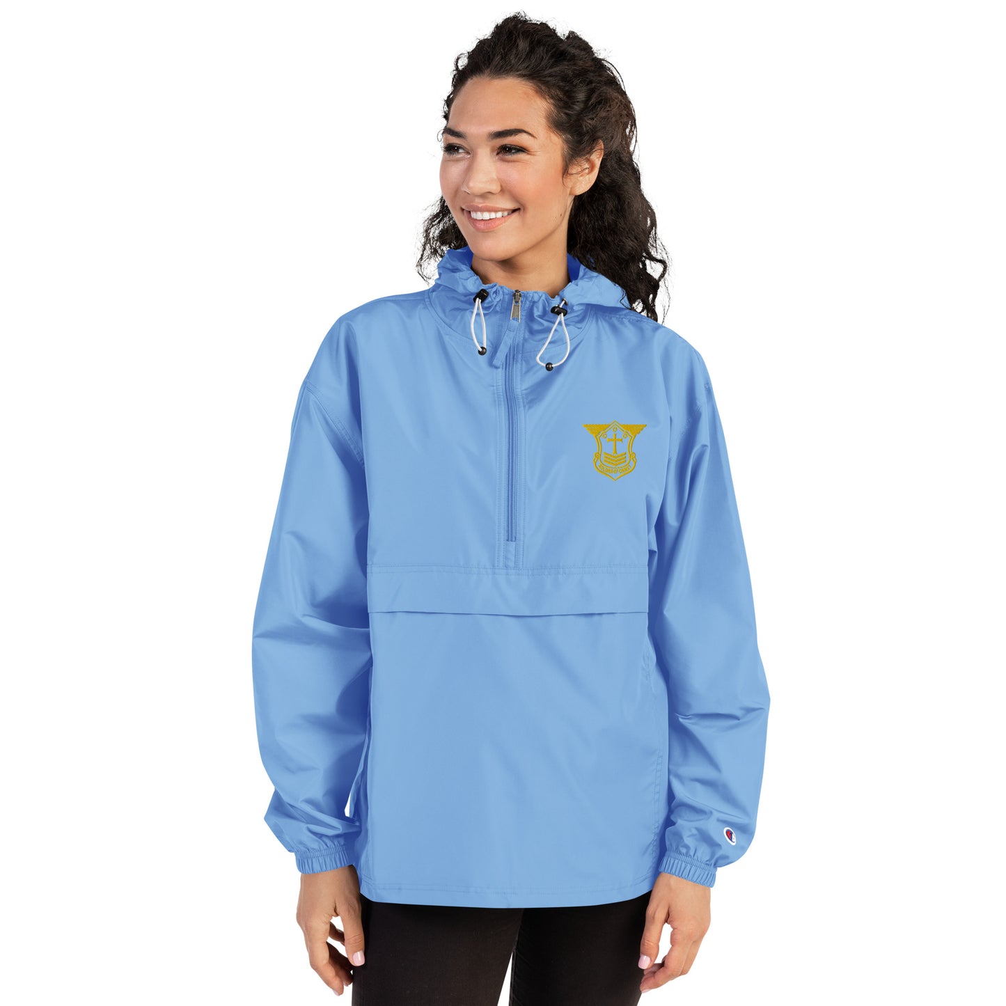 Unisex Champion Packable Golf Jacket with Gold Embroidered Soldier of Christ Emblem