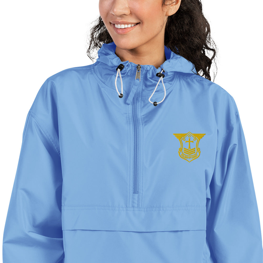 Unisex Champion Packable Golf Jacket with Gold Embroidered Soldier of Christ Emblem