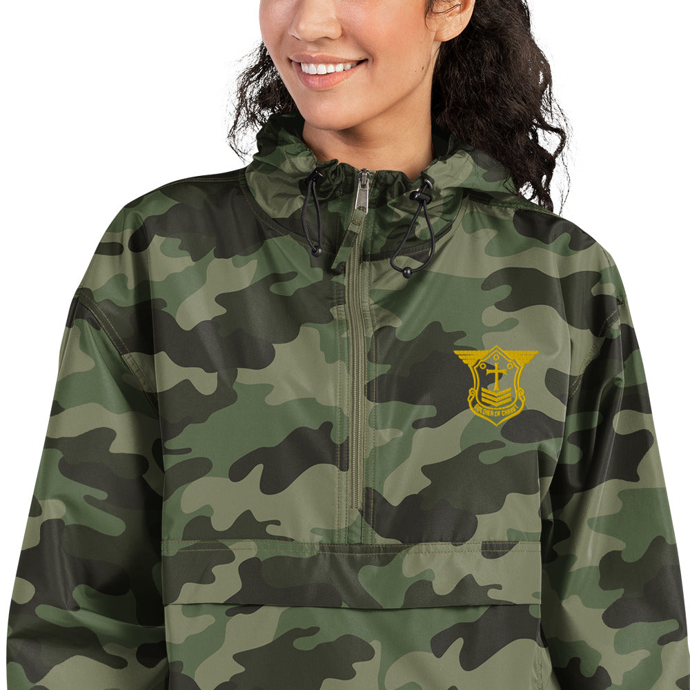 Unisex Champion Packable Golf Jacket with Gold Embroidered Soldier of Christ Emblem