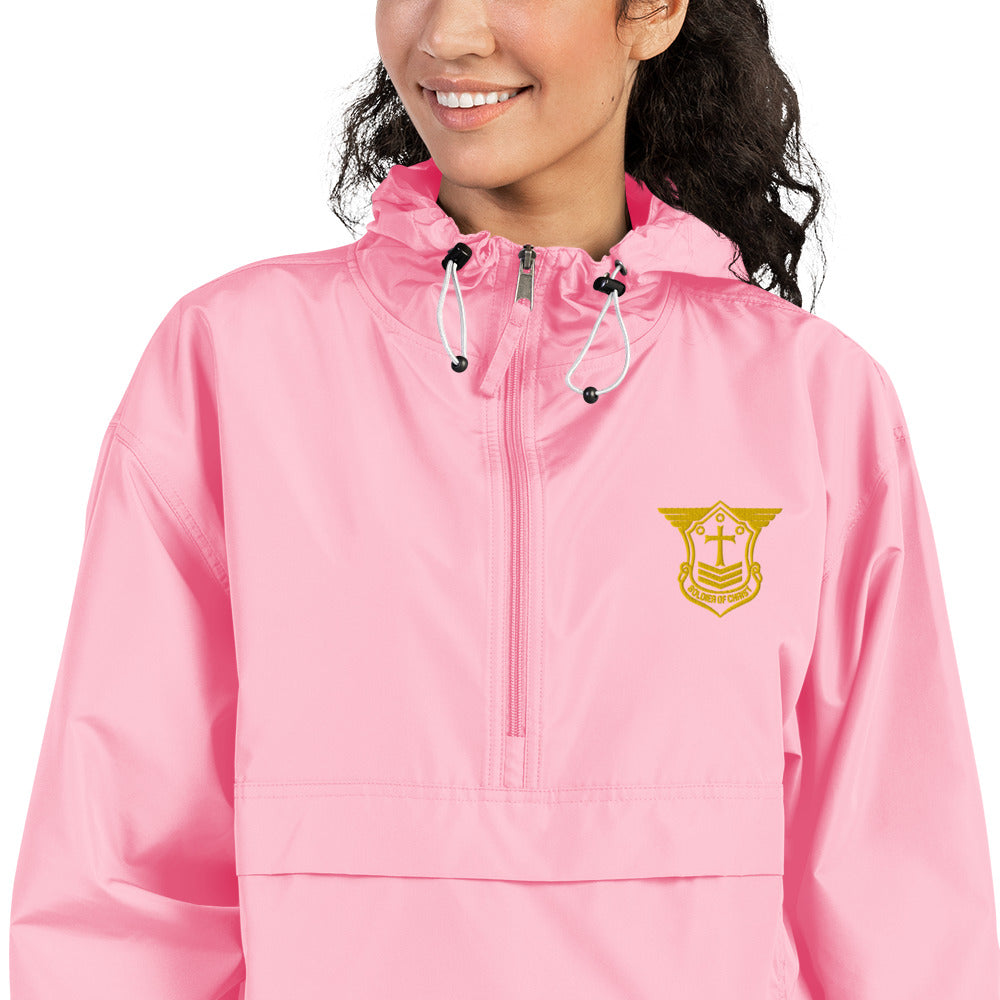 Unisex Champion Packable Golf Jacket with Gold Embroidered Soldier of Christ Emblem