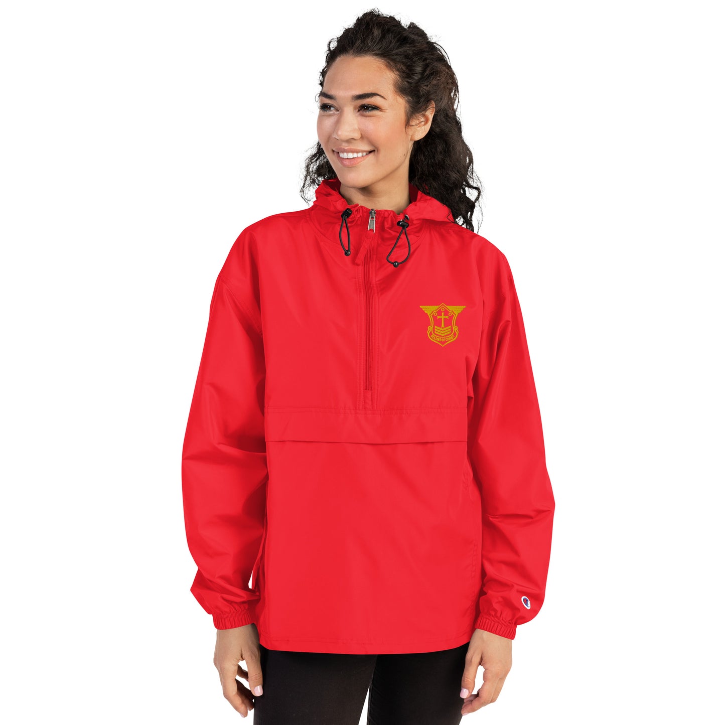 Unisex Champion Packable Golf Jacket with Gold Embroidered Soldier of Christ Emblem