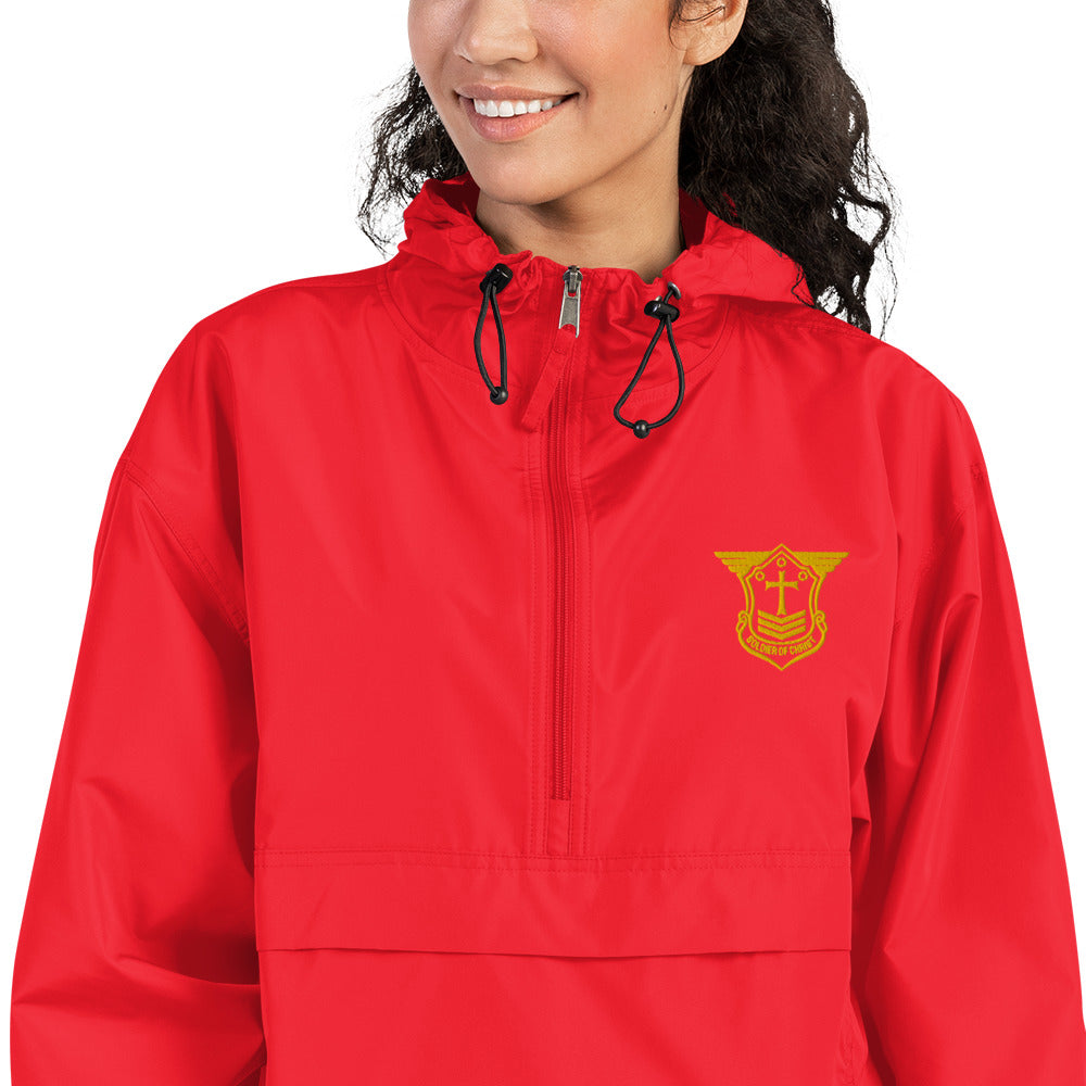 Unisex Champion Packable Golf Jacket with Gold Embroidered Soldier of Christ Emblem