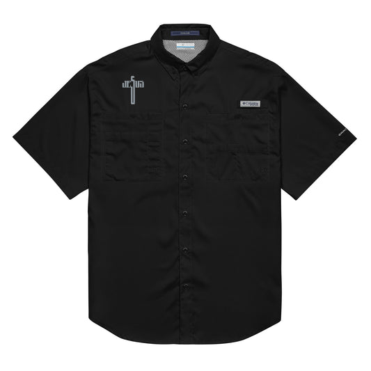 Jesus Cross Grey Embroidered Men’s Columbia Button Down Shirt