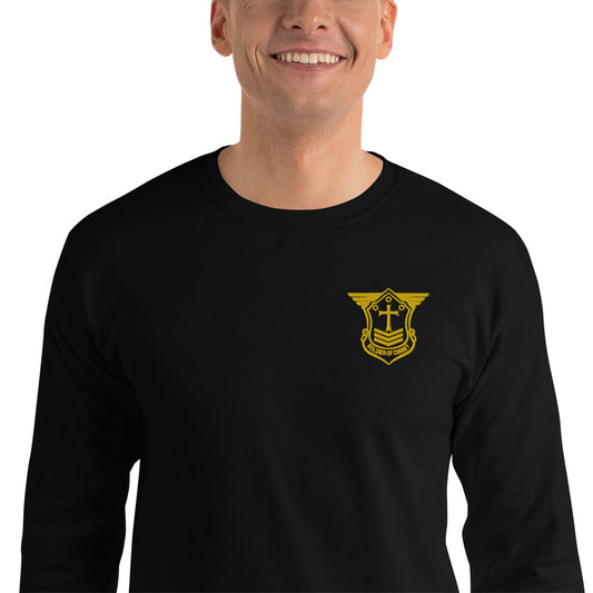 Men’s Long Sleeve T-Shirt with Gold Embroidered Soldier of Christ Emblem