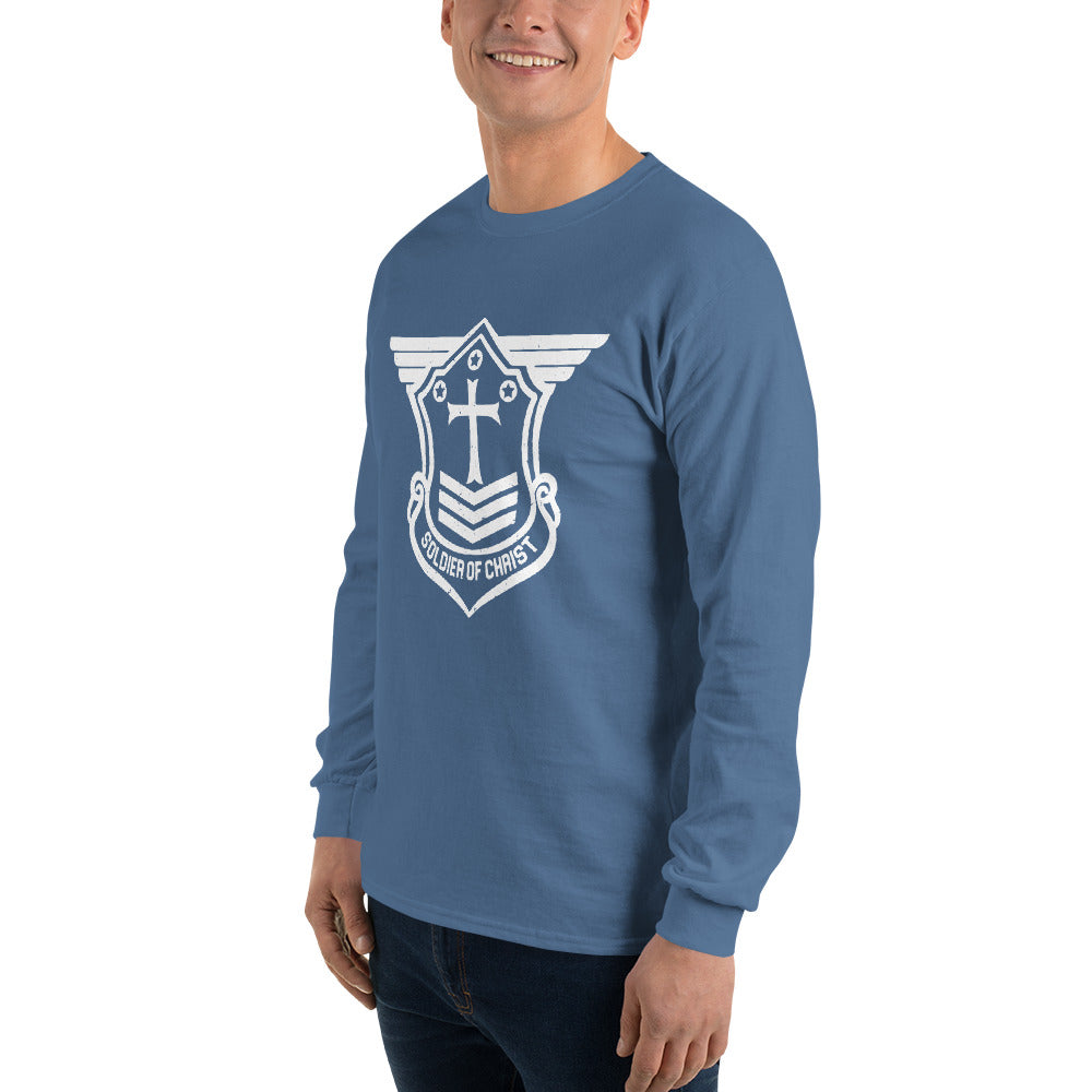 Men’s Long Sleeve T-Shirt with White Soldier of Christ Emblem Front