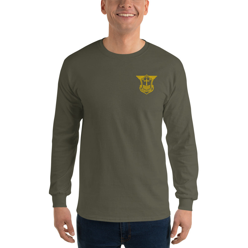 Men’s Long Sleeve T-Shirt with Gold Embroidered Soldier of Christ Emblem