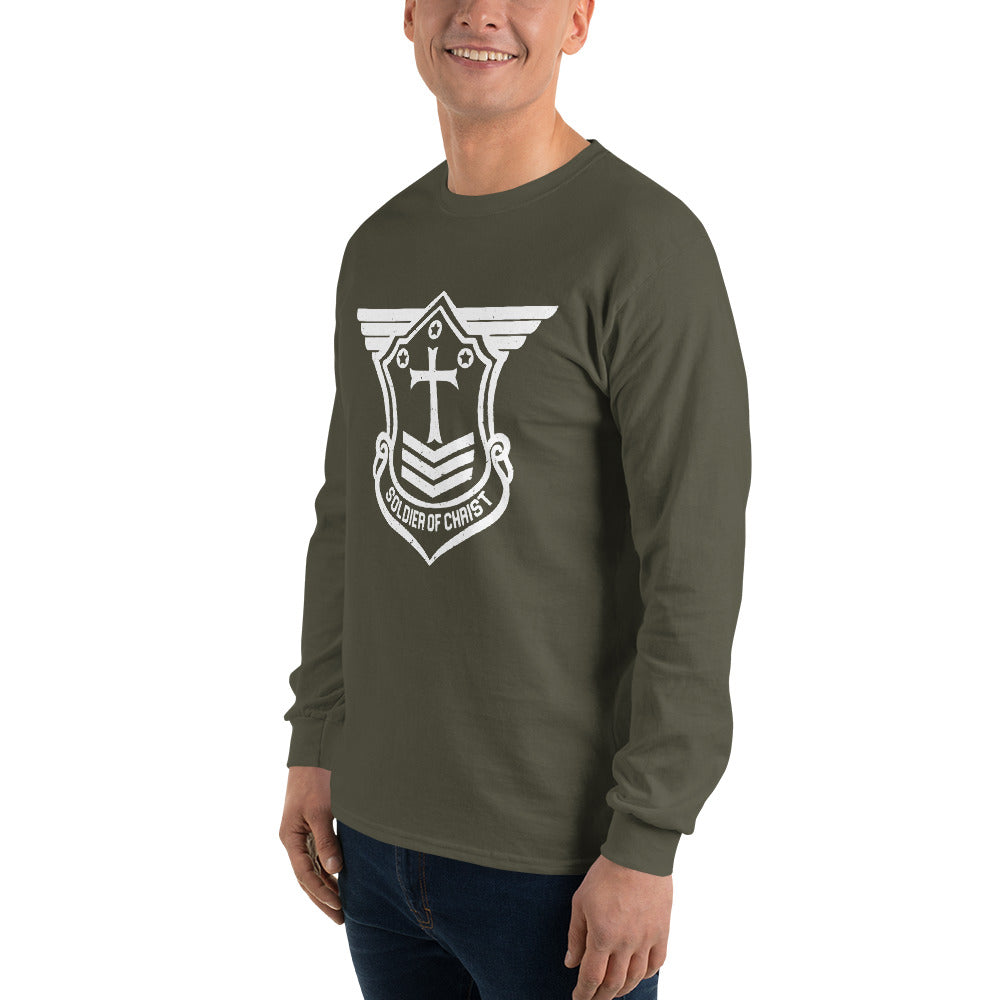 Men’s Long Sleeve T-Shirt with White Soldier of Christ Emblem Front