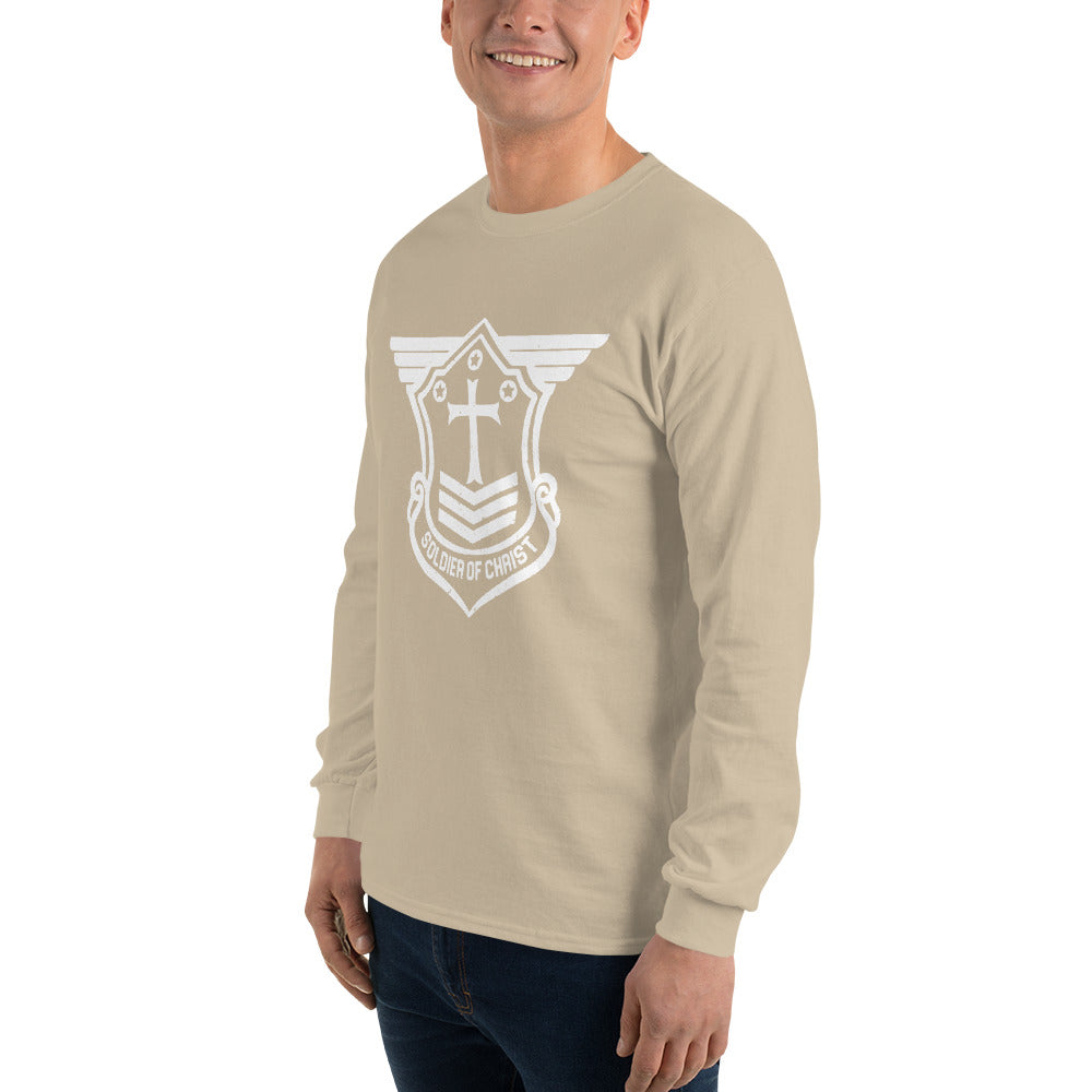 Men’s Long Sleeve T-Shirt with White Soldier of Christ Emblem Front