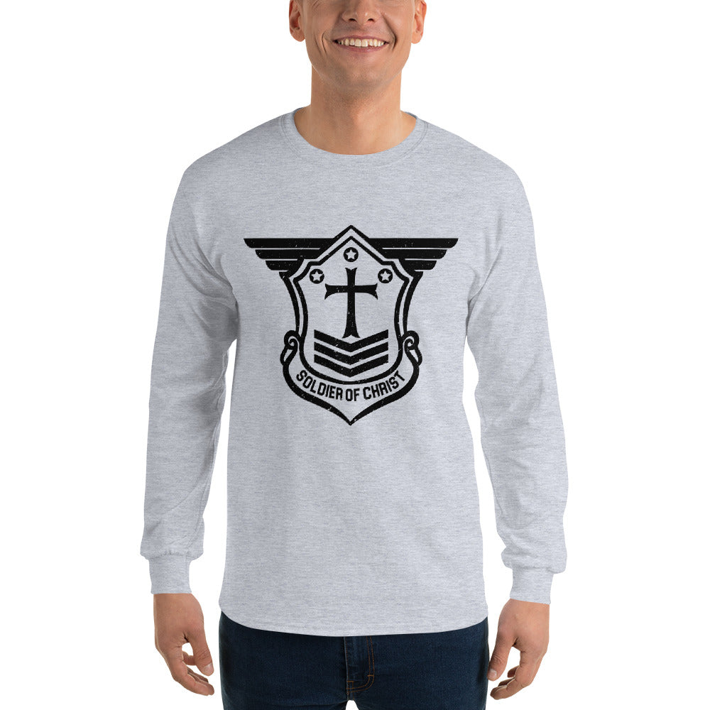 Men’s Long Sleeve T-Shirt with Black Soldier of Christ Emblem Front